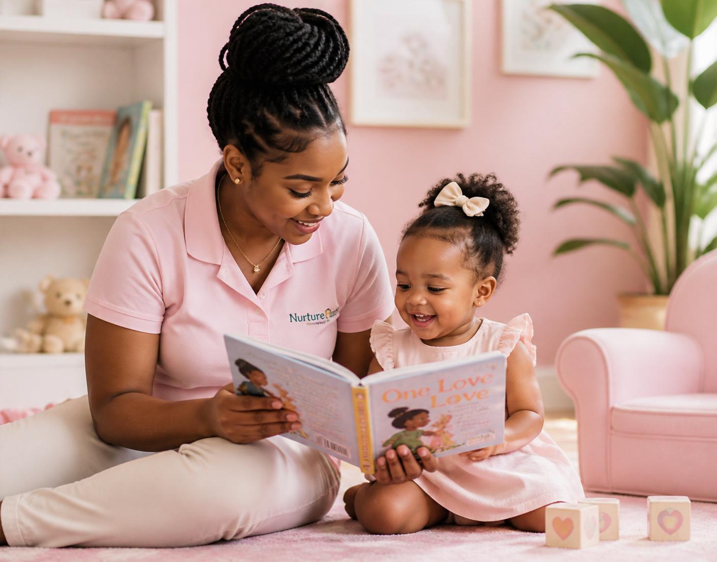 Caregiver reading with a toddler